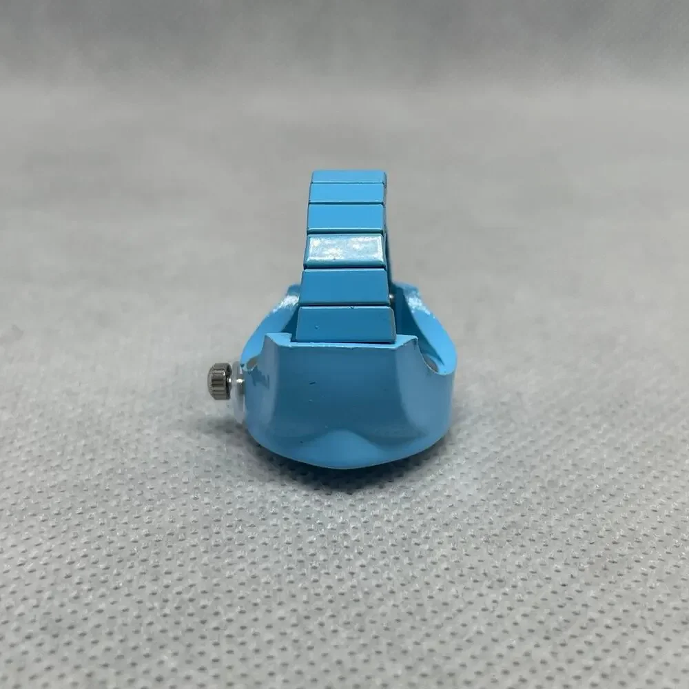 Retro Blue Enameled Stainless Steel Stretch Band Ring Watch With Rhinestones